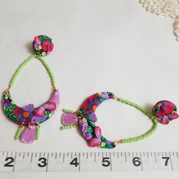 Polymer clay drop earrings - Picture 4 of 4